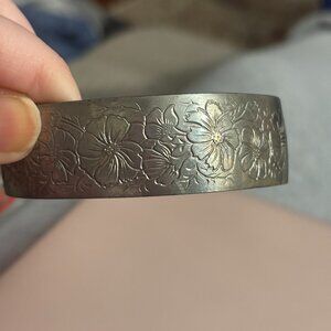 Vintage Kirk Stieff Floral Pewter Cuff Bracelet